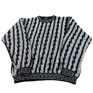 Vintage Concrete Mix Sweater Men's XL Coogi Style Abstract Acrylic Pullover 90s